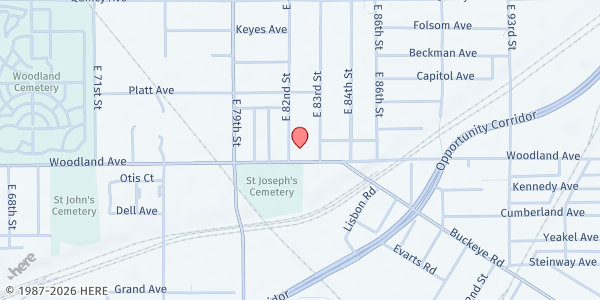 Map showing Open Door Missionary Baptist at 8215 Woodland Ave, CLEVELAND, OH