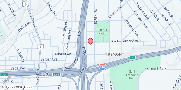 Map showing Pilgrim Congregational Church at 2592 W 14th St, Cleveland, OH