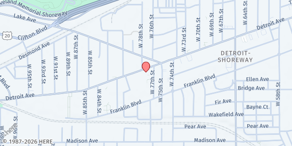 Map showing Sagrada Familia Church at 7719 Detroit Ave, Cleveland, OH