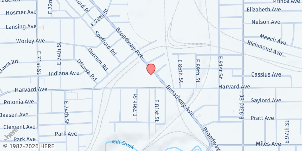 Map showing Saint John Paul Ozanam Ctr at 8328 Broadway Ave, Cleveland, OH