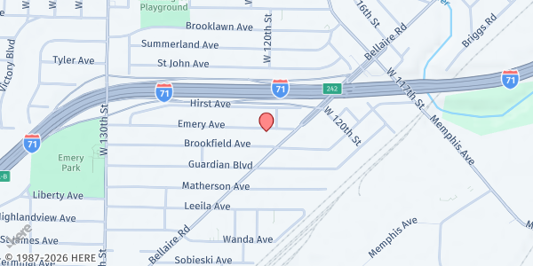 Map showing Second Calvary Baptist Church at 12017 Emery Ave, Cleveland, OH