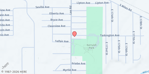 Map showing Southeast Seventh Day Adventist at 16602 Tarkington Ave, Cleveland, OH