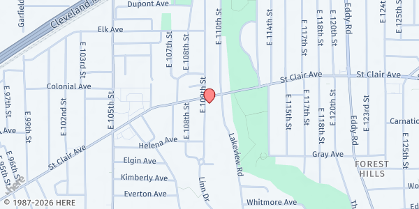 Map showing St. Aloysius Church at 10932 Saint Clair Ave, Cleveland, OH