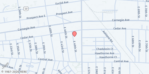 Map showing St. Andrew's Episcopal Church at 2171 E 49th St, Cleveland, OH