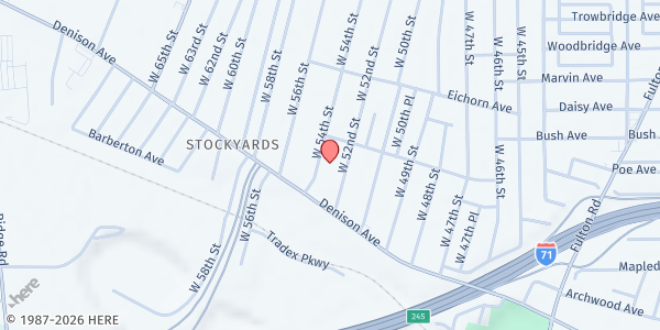 Map showing St. Boniface Church at 3545 W 54th St, Cleveland, OH