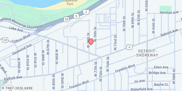 Map showing St. Luke's Episcopal Church at 1349 W 78th St, Cleveland, OH