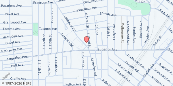 Map showing St. Martin de Porres Family Center at 1264 E 123rd St, Cleveland, OH