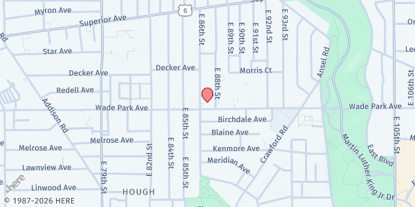 Map showing St. Matthew United Methodist at 8601 Wade Park Ave, Cleveland, OH