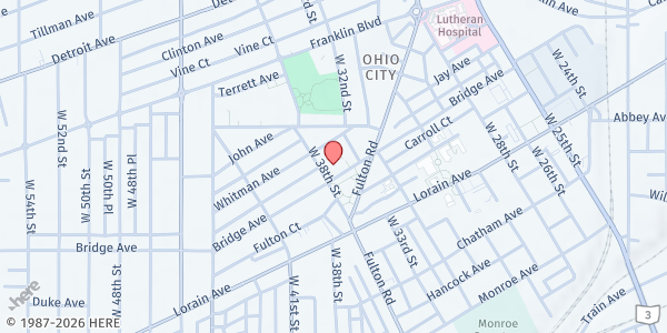 Map showing St. Patrick's Hunger Center at 3606 Bridge Ave, Cleveland, OH