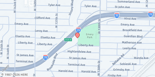 Map showing St. Paul AME Church at 4118 Brookside Blvd, Cleveland, OH