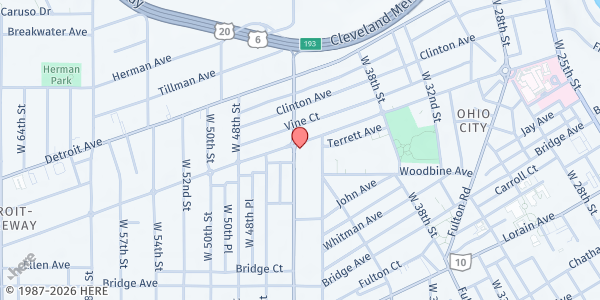 Map showing St. Paul's Community Outreach at 4427 Franklin Blvd, Cleveland, OH