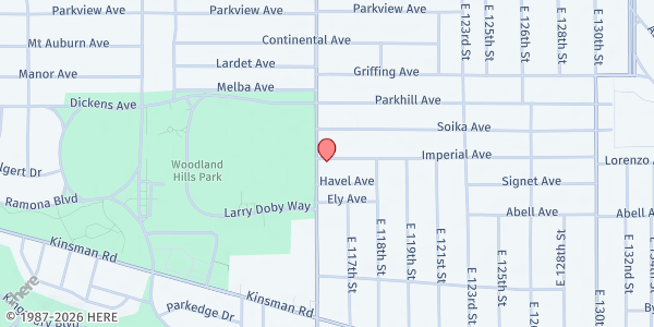 Map showing St. Robert Temple COGIC at 3165 E 116th St, Cleveland, OH