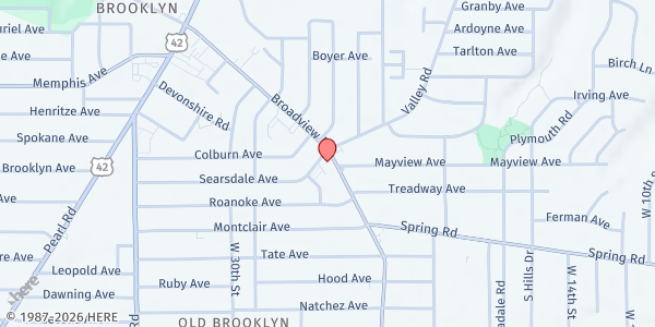 Map showing St. Vincent de Paul Pantry at 2145 Broadview Rd, Cleveland, OH