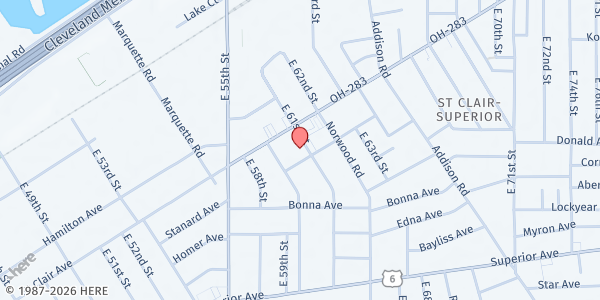 Map showing St. Vitus Church at 6019 LAUSCHE AVE, Cleveland, OH