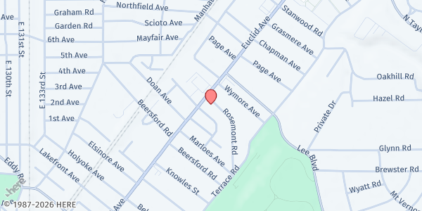 Map showing Starlight Baptist Church at 14516 Euclid Ave, Cleveland, OH