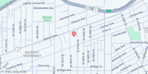 Map showing The Centers- Gordon Square at 5209 Detroit Ave, Cleveland, OH