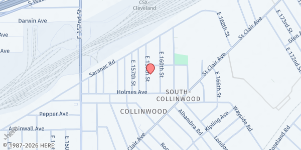 Map showing The Overflow Church at 707 E 159th St, Cleveland, OH