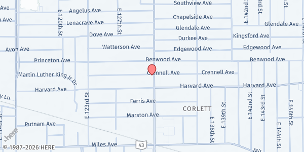 Map showing We C.A.R.E. Community Outreach - Mobile Pantry Location at 4004 E 131st St, Cleveland, OH