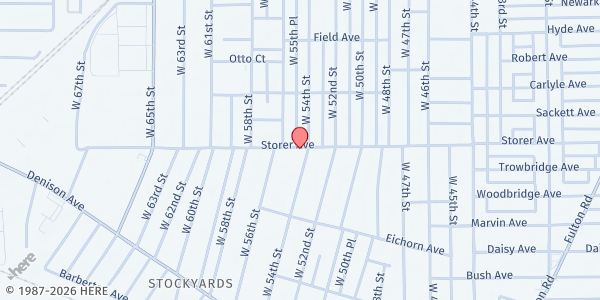 Map showing We Think 4 A Change at 5405 Storer Ave, Cleveland, OH