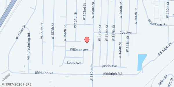 Map showing West Park Baptist Church at 4600 W 150th St, Cleveland, OH