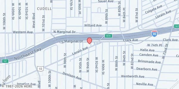 Map showing West Side Community House at 9300 Lorain Ave, Cleveland, OH