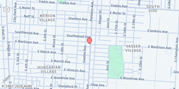 Map showing Community Blessing Pantry at 1575 Parsons Ave, Columbus, OH