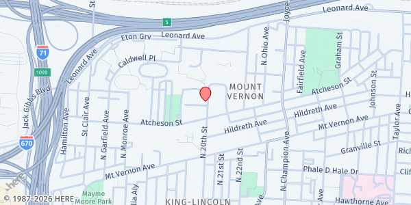 Map showing Community Kitchen at St. Dominics at 451 North 20th Street, Columbus, OH