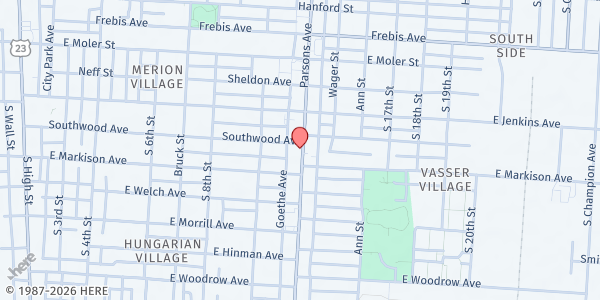 Map showing Community Meal - 1547 Parsons Ave at 1547 PARSONS AVE, COLUMBUS, OH