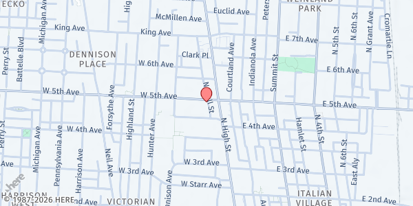 Map showing Community Meal Distribution Location at 25 W 5TH AVE, COLUMBUS, OH