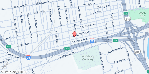 Map showing First Pentecostal Gospel Church at 421 Dakota Ave, Columbus, OH