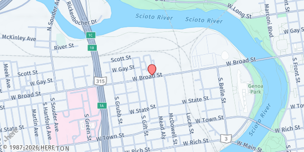 Map showing Franklin Station Food Pantry - 524 W Broad St at 524 W BROAD ST, COLUMBUS, OH