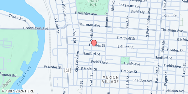 Map showing Gates Fourth UMC Community Meal at 119 E Gates St, Columbus, OH