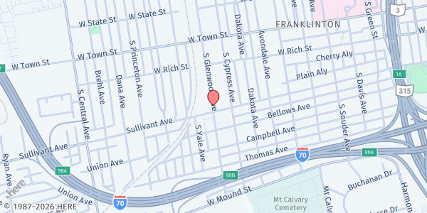 Map showing Gladden Food Pantry at 318 S GLENWOOD AVE, COLUMBUS, OH