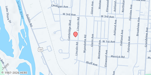 Map showing Heart To Heart Food Pantry at 1944 W 1st Ave, Columbus, OH