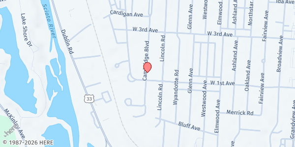Map showing Heart To Heart Pantry - Cambridge Boulevard at 1320 CAMBRIDGE BLVD, COLUMBUS, OH