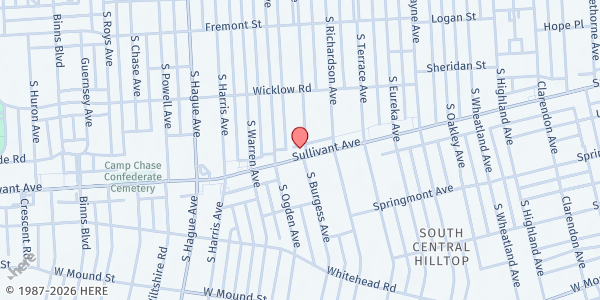 Map showing Hilltop Community Kitchen at 2622 SULLIVANT AVE, COLUMBUS, OH