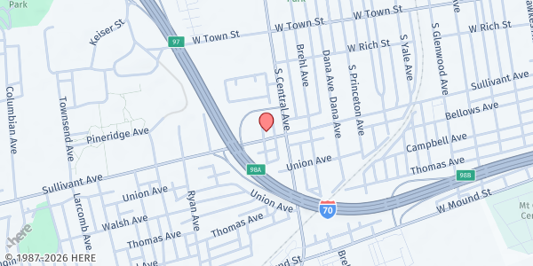 Map showing Kingdom at Hand Produce Market at 1442 Sullivant Ave, Columbus, OH