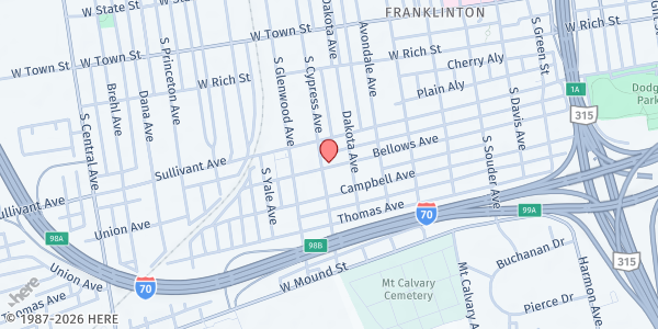 Map showing Lower Lights Community Church Food Pantry - Bellows Ave at 1066 BELLOWS AVE, COLUMBUS, OH