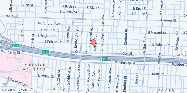 Map showing Macedonia Baptist Church Produce Market at 492 Oakwood Ave, Columbus, OH