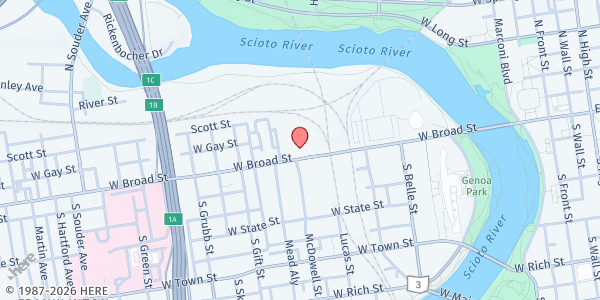 Map showing Military Veterans Resource Center at 470 West Broad Street, Columbus, OH