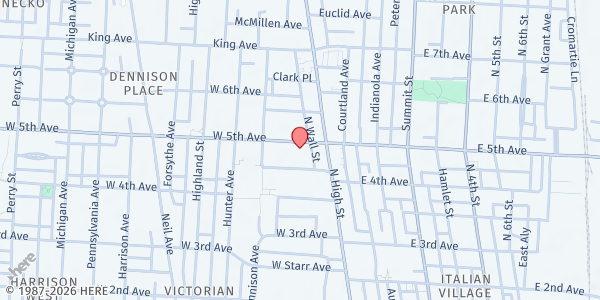 Map showing New Life Community Outreach at 25 W 5TH AVE, Columbus, OH