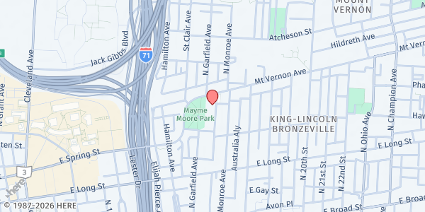 Map showing Nia Performing Arts Produce Market at 867 Mount Vernon Ave, Columbus, OH