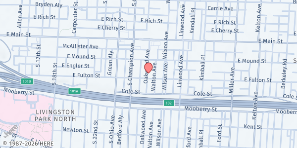 Map showing Produce Market - Macedonia Baptist Church at 492 OAKWOOD AVE, COLUMBUS, OH