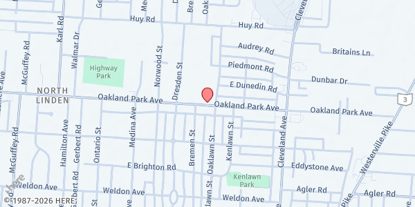 Map showing St James The Less Food Pantry at 1652 OAKLAND PARK AVE, COLUMBUS, OH