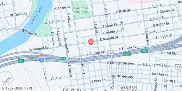 Map showing St John's Evangelical United Church of Christ at 1037 Parsons Ave., Columbus, OH