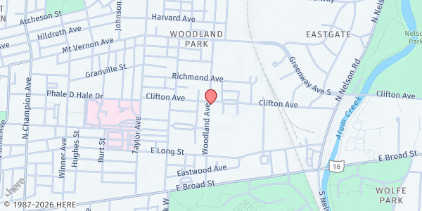 Map showing St. Philip's Episcopal Food Pantry at 166 WOODLAND AVE, COLUMBUS, OH
