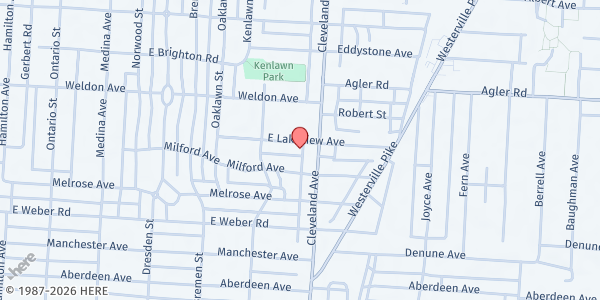 Map showing The Hardy Center at 1743 East Lakeview Avenue, Columbus, OH