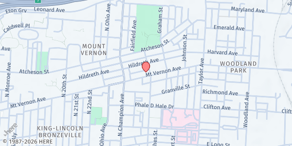 Map showing Unity Baptist Church Meal Program at 1358 Mt. Vernon Ave, Columbus, OH