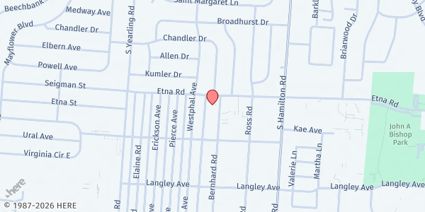 Map showing Whitehall UMC at 525 Bernhard Rd, Columbus, OH