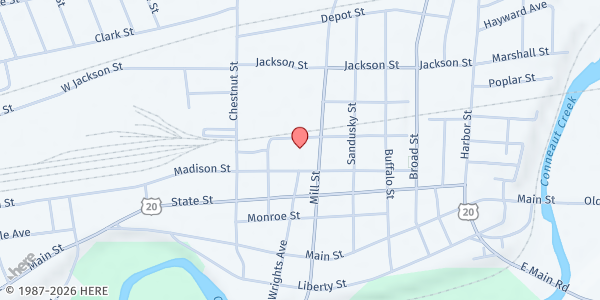Map showing Conneaut Human Resources Center at 327 Mill St, Conneaut, OH